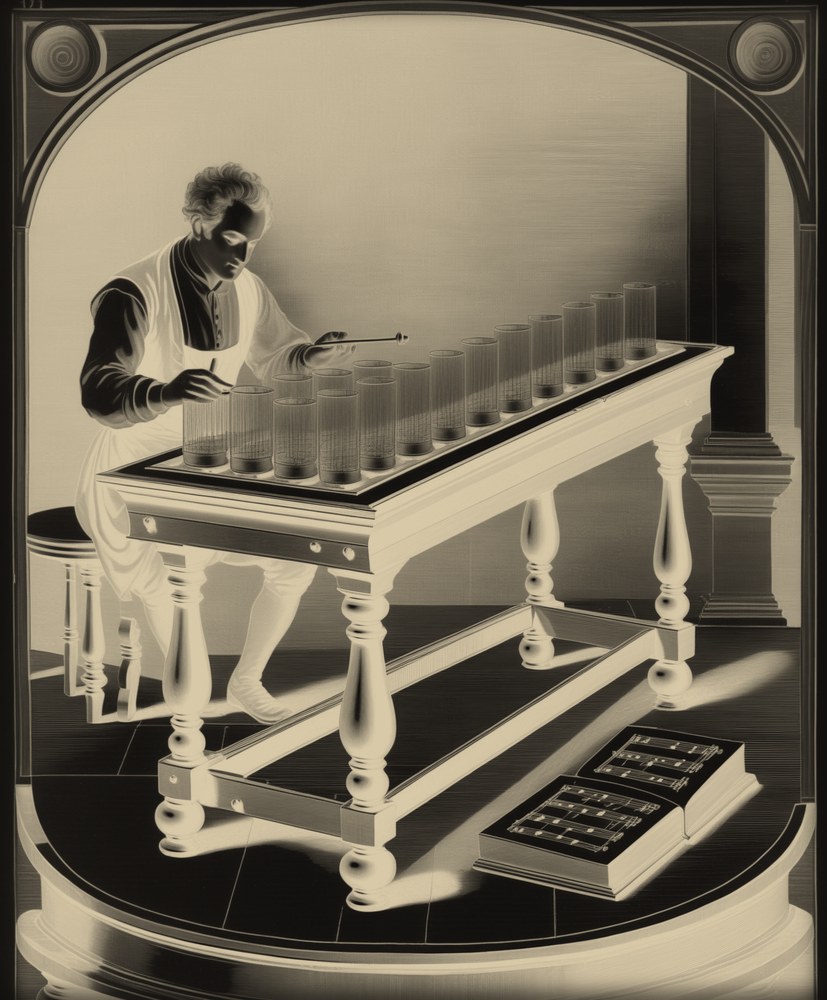 Engraving of a glass armonica